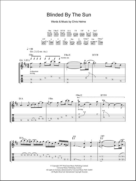 Blinded By The Sun - Guitar TAB, New, Main