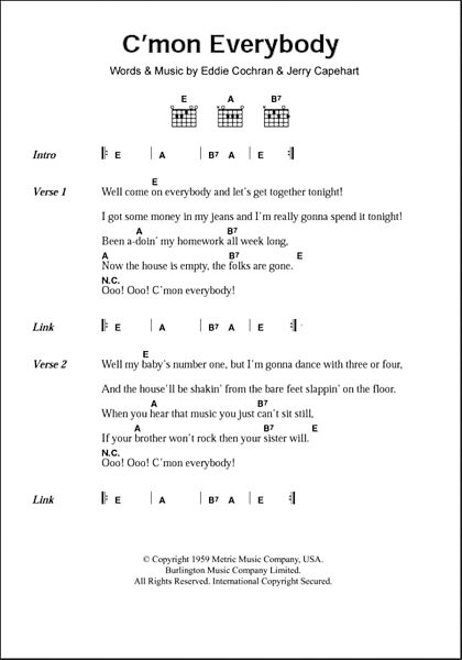 C'mon Everybody - Guitar Chords/Lyrics, Main