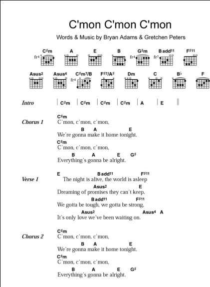 C'mon C'mon C'mon - Guitar Chords/Lyrics, New, Main