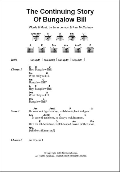 The Continuing Story Of Bungalow Bill - Guitar Chords/Lyrics, New, Main