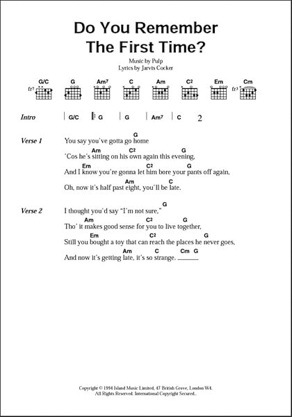 Do You Remember The First Time? - Guitar Chords/Lyrics, New, Main