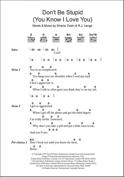Don't Be Stupid (You Know I Love You) - Guitar Chords/Lyrics, New, Main