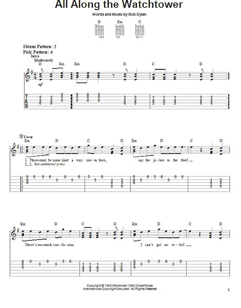 All Along The Watchtower - Easy Guitar with TAB, New, Main