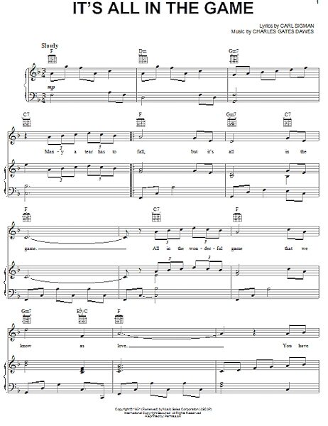 It's All In The Game - Piano/Vocal/Guitar, New, Main