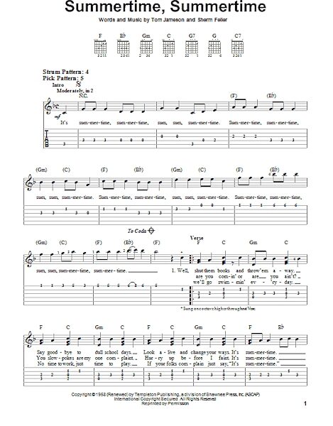 Summertime, Summertime - Easy Guitar with TAB, New, Main