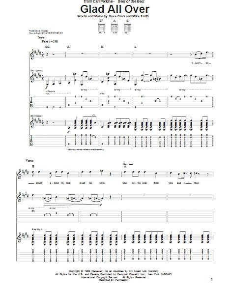 Glad All Over - Guitar TAB, New, Main