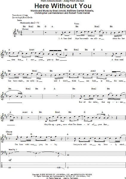 Here Without You - Bass Tab, New, Main