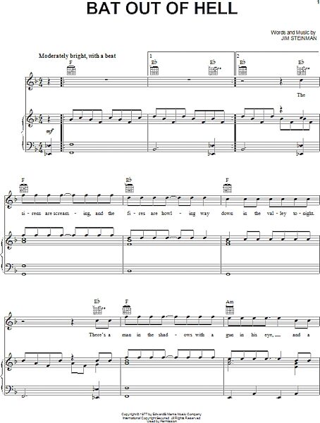 Bat Out Of Hell - Piano/Vocal/Guitar, New, Main