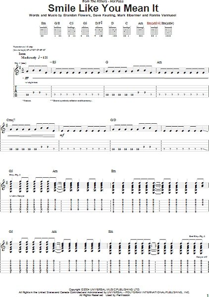 Smile Like You Mean It - Guitar TAB, New, Main