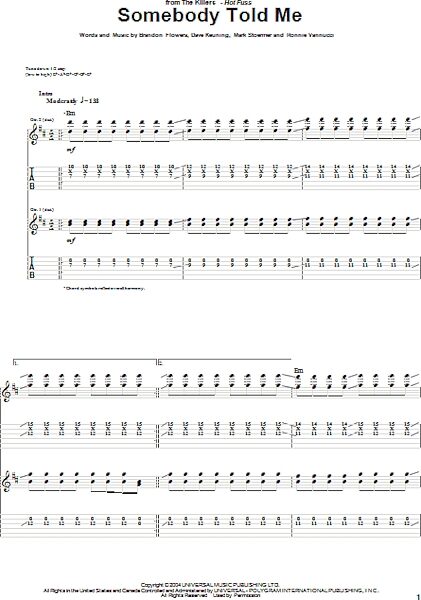 Somebody Told Me - Guitar TAB, New, Main