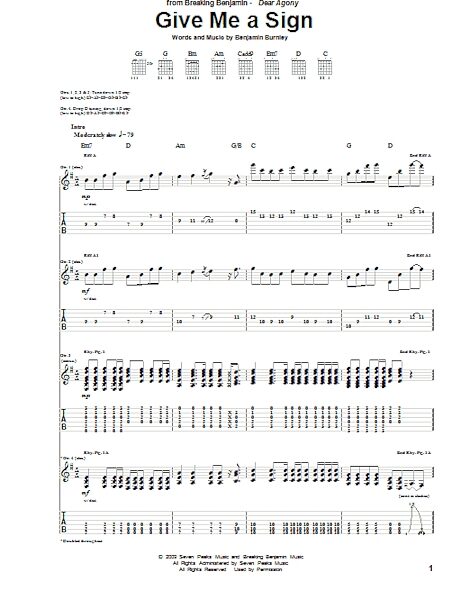 Give Me A Sign - Guitar TAB, New, Main