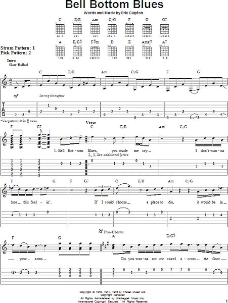 Bell Bottom Blues - Easy Guitar with TAB, New, Main