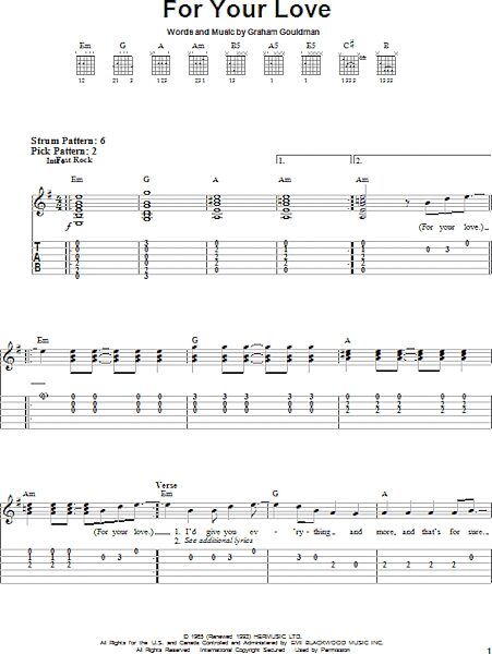 For Your Love - Easy Guitar with TAB, New, Main