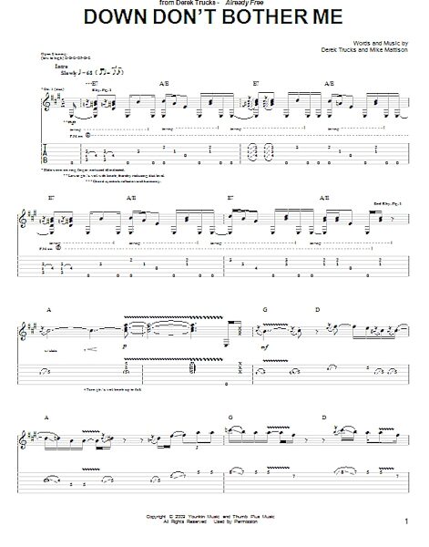 Down Don't Bother Me - Guitar TAB, New, Main