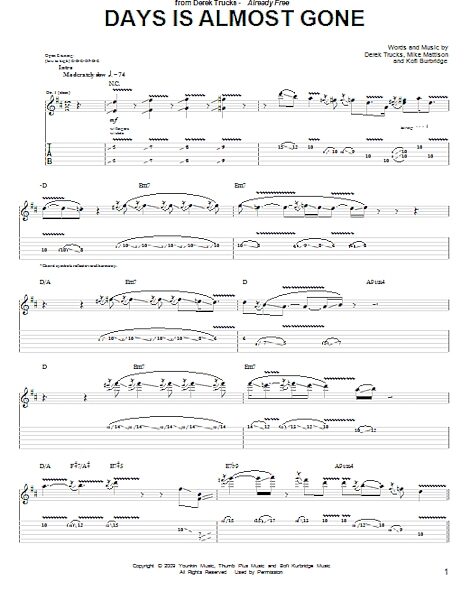 Days Is Almost Gone - Guitar TAB, New, Main