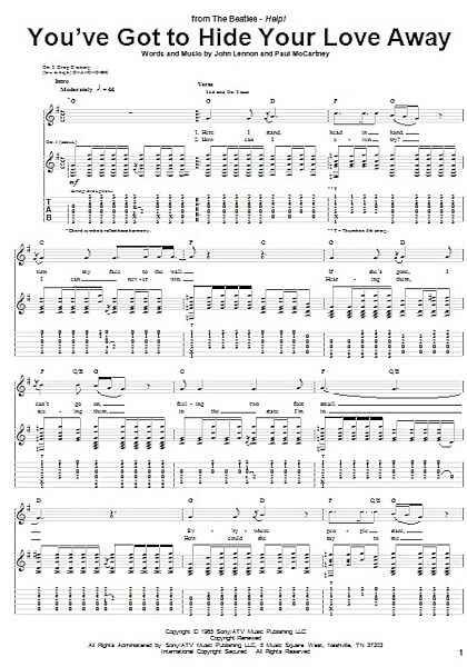 You've Got To Hide Your Love Away - Guitar TAB, New, Main