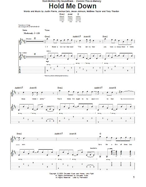 Hold Me Down - Guitar TAB, New, Main