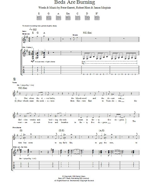 Beds Are Burning - Guitar TAB, New, Main