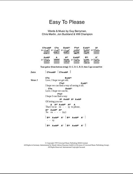 Easy To Please - Guitar Chords/Lyrics, New, Main
