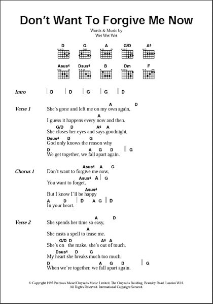 Don't Want To Forgive Me Now - Guitar Chords/Lyrics, New, Main