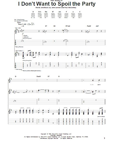 I Don't Want To Spoil The Party - Guitar TAB, New, Main