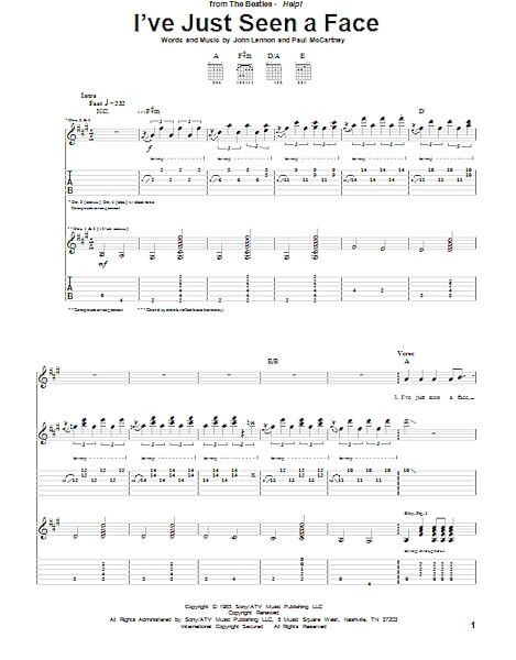 I've Just Seen A Face - Guitar TAB, New, Main