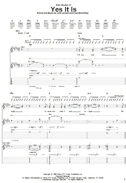 Yes It Is - Guitar TAB, New, Main