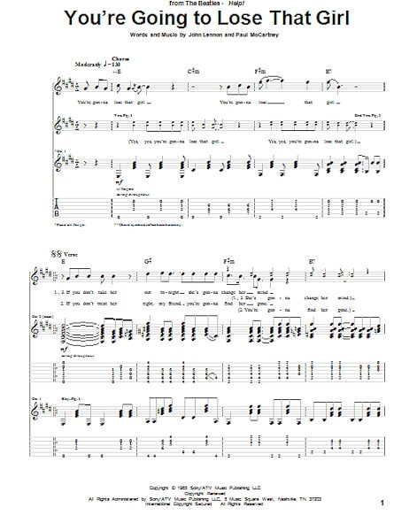 You're Going To Lose That Girl - Guitar TAB, New, Main
