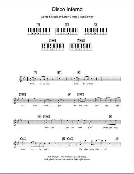 Disco Inferno - Piano Chords/Lyrics, New, Main
