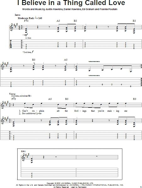 I Believe In A Thing Called Love - Easy Guitar with TAB, New, Main