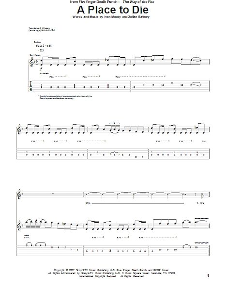A Place To Die - Guitar TAB, New, Main