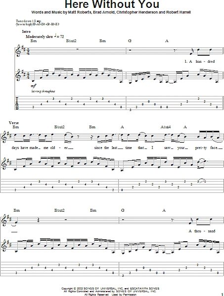 Here Without You - Guitar Tab Play-Along, New, Main