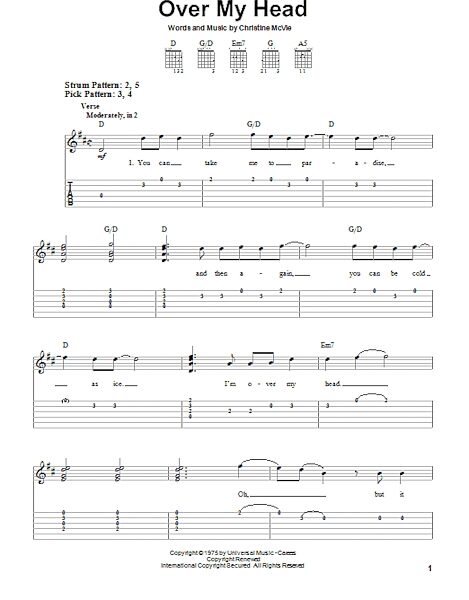 Over My Head - Easy Guitar with TAB, New, Main