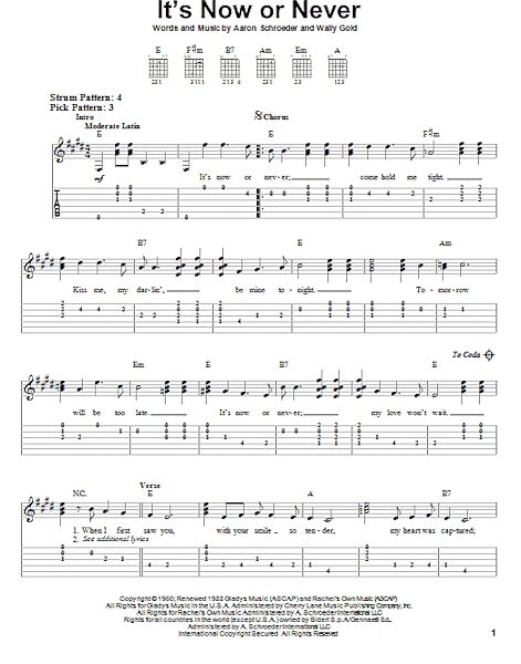 It's Now Or Never - Easy Guitar with TAB, New, Main