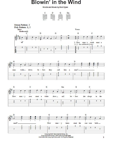 Blowin' In The Wind - Easy Guitar with TAB, New, Main