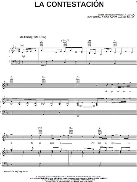 La Contestacion - Piano/Vocal/Guitar, New, Main