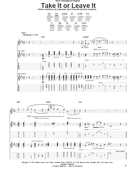 Take It Or Leave It - Guitar TAB, New, Main