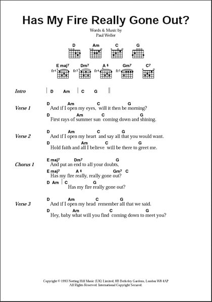 Has My Fire Really Gone Out? - Guitar Chords/Lyrics, New, Main