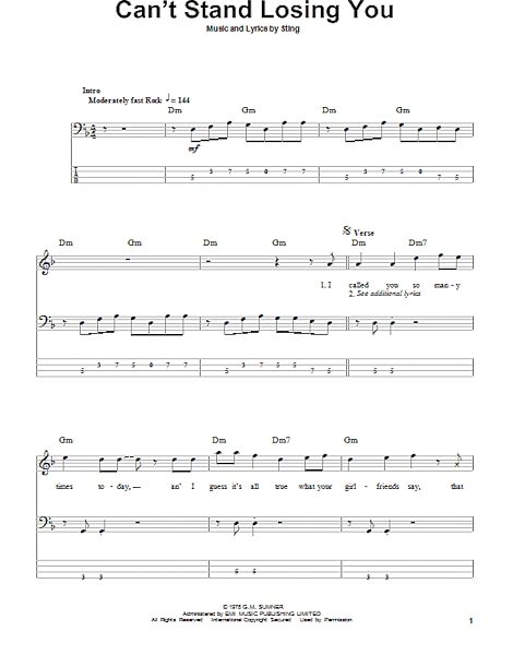 Can't Stand Losing You - Bass Tab, New, Main