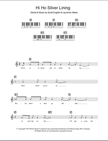 Hi Ho Silver Lining - Piano Chords/Lyrics, Main