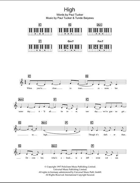 High - Piano Chords/Lyrics, New, Main