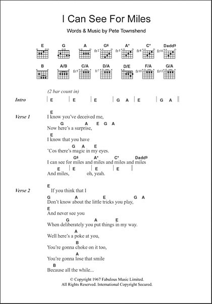 I Can See For Miles - Guitar Chords/Lyrics, New, Main