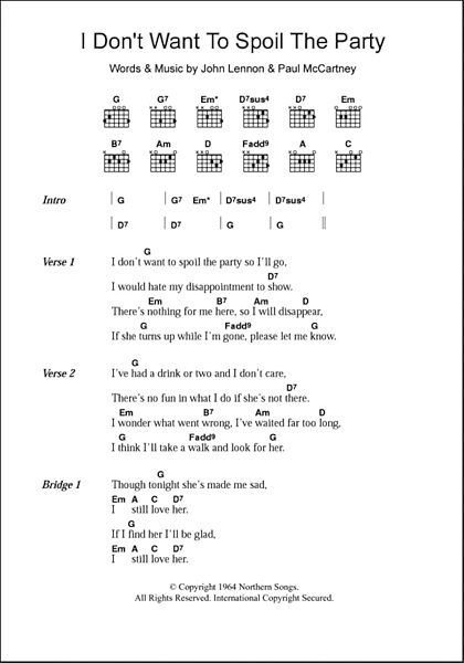 I Don't Want To Spoil The Party - Guitar Chords/Lyrics, New, Main