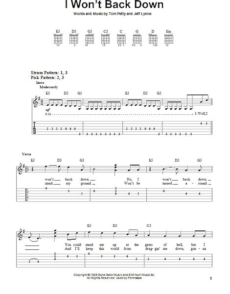 I Won't Back Down - Easy Guitar with TAB, New, Main