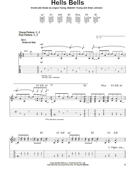 Hells Bells - Easy Guitar with TAB, New, Main