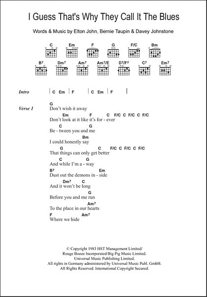 I Guess That's Why They Call It The Blues - Guitar Chords/Lyrics, New, Main