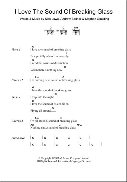 I Love The Sound Of Breaking Glass - Guitar Chords/Lyrics, Main