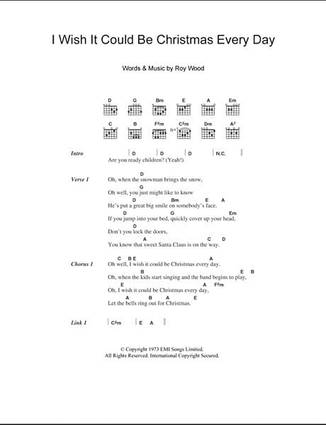 I Wish It Could Be Christmas Every Day - Guitar Chords/Lyrics, New, Main