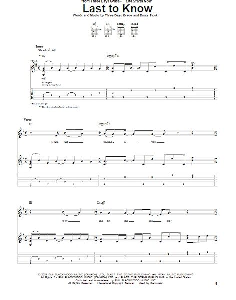 Last To Know - Guitar TAB, New, Main