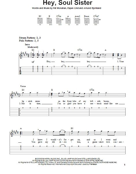 Hey, Soul Sister - Easy Guitar with TAB, New, Main